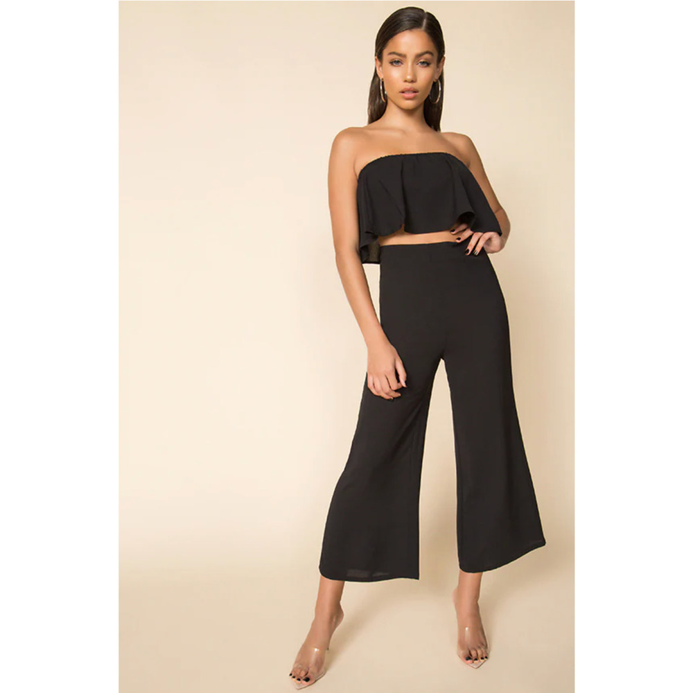 Superdown Brooke Black Wide Leg Pants Cropped High Rise‎ Culottes Women's Sz S